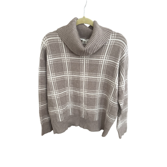Women's MAX STUDIO Beige Plaid Cowl Neck Sweater XL - Picture 2 of 3